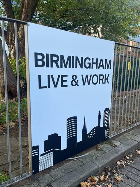 An image of the Birmingham Live and Work outdoor signage.